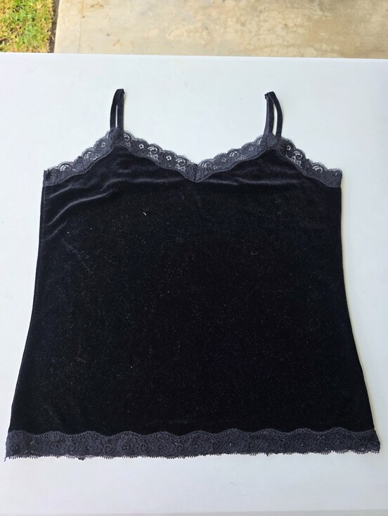 Coldwater Creek Tops - Coldwater Creek Black Velvet Lace Trim Cami Tank Top Women's Large Y2k
